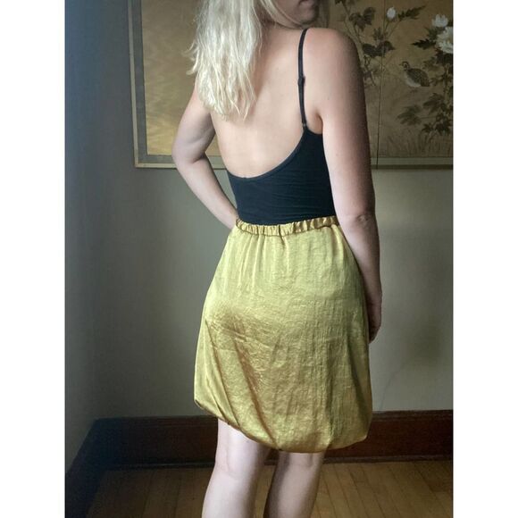 Satin Cupcake Bubble Hem Metallic Bottom Chartreuse Skirt Vera Wang Small - Picture 2 of 7